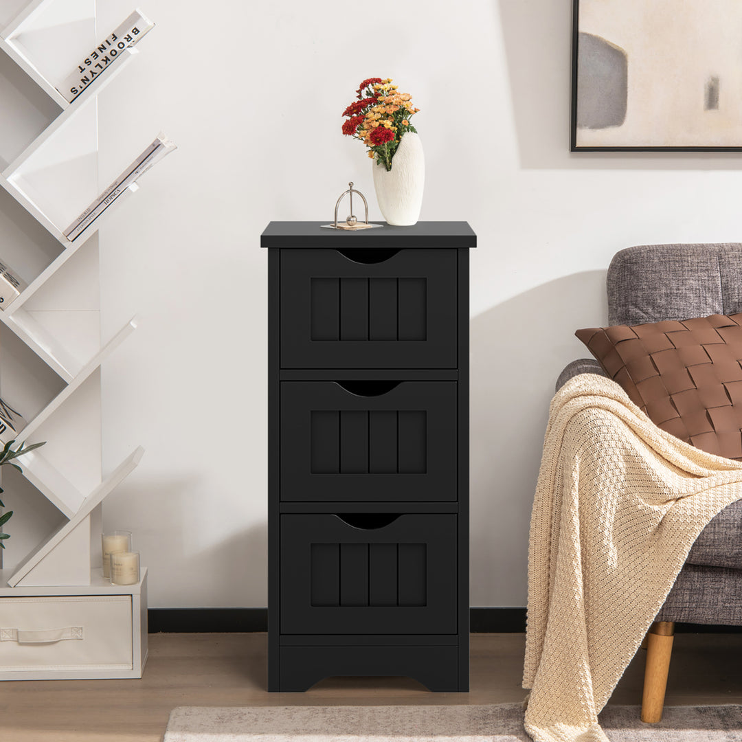 3-Drawer Bathroom Floor Cabinet Free Standing Side Storage Organizer Nightstand Black Image 3