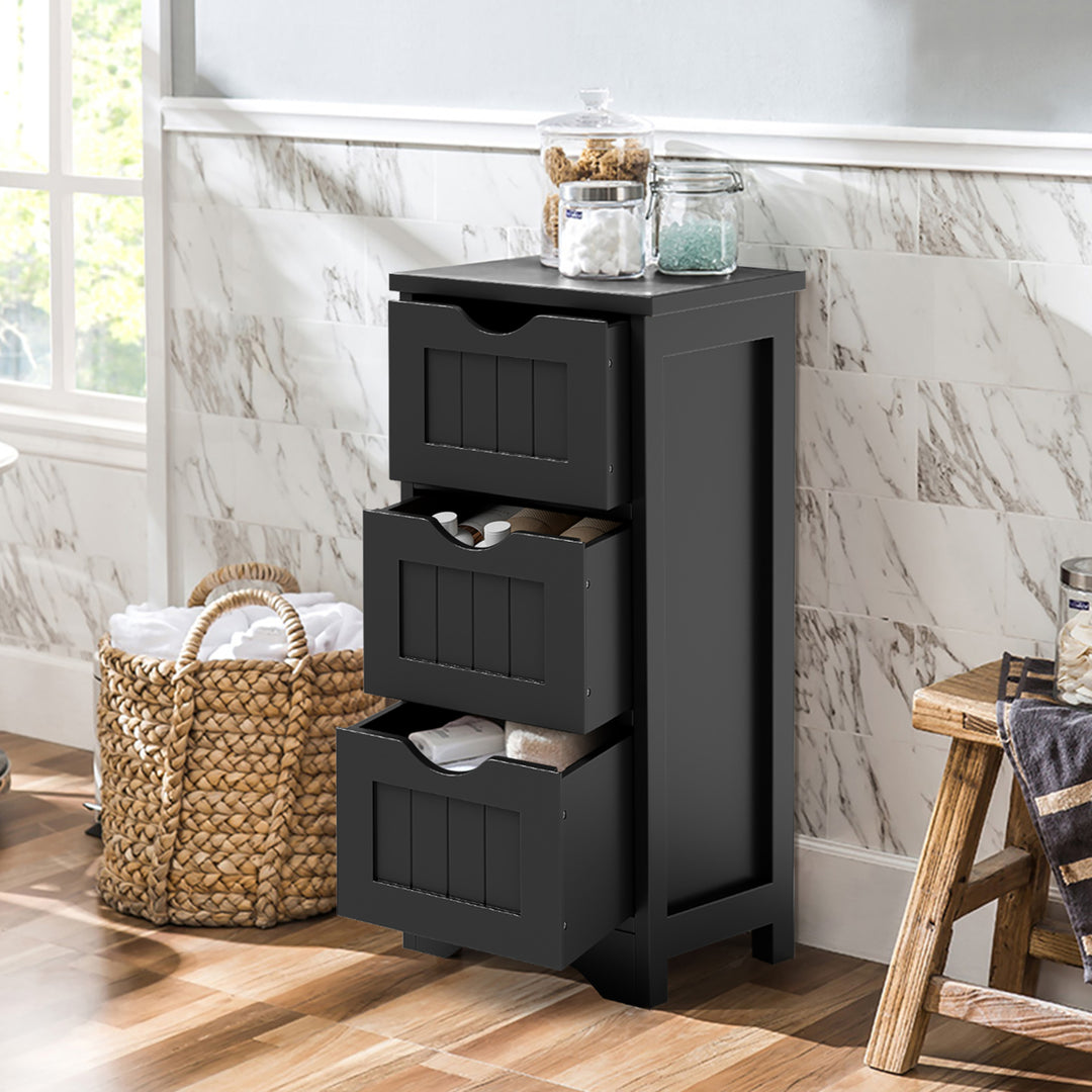 3-Drawer Bathroom Floor Cabinet Free Standing Side Storage Organizer Nightstand Black Image 4