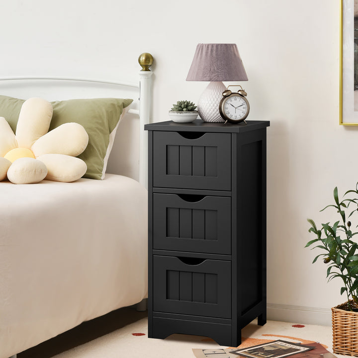 3-Drawer Bathroom Floor Cabinet Free Standing Side Storage Organizer Nightstand Black Image 5