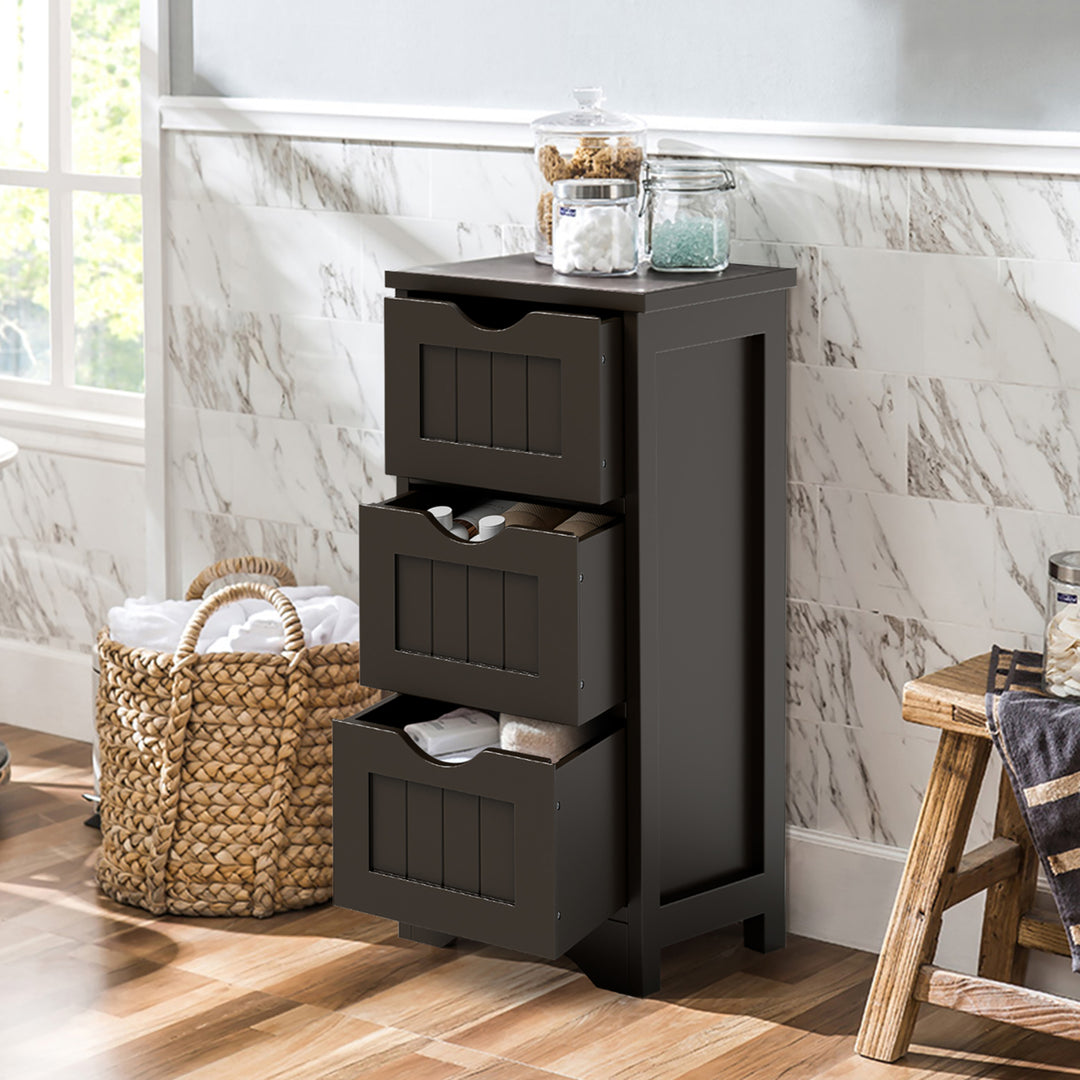 3-Drawer Bathroom Floor Cabinet Free Standing Side Storage Organizer Nightstand Coffee Image 4