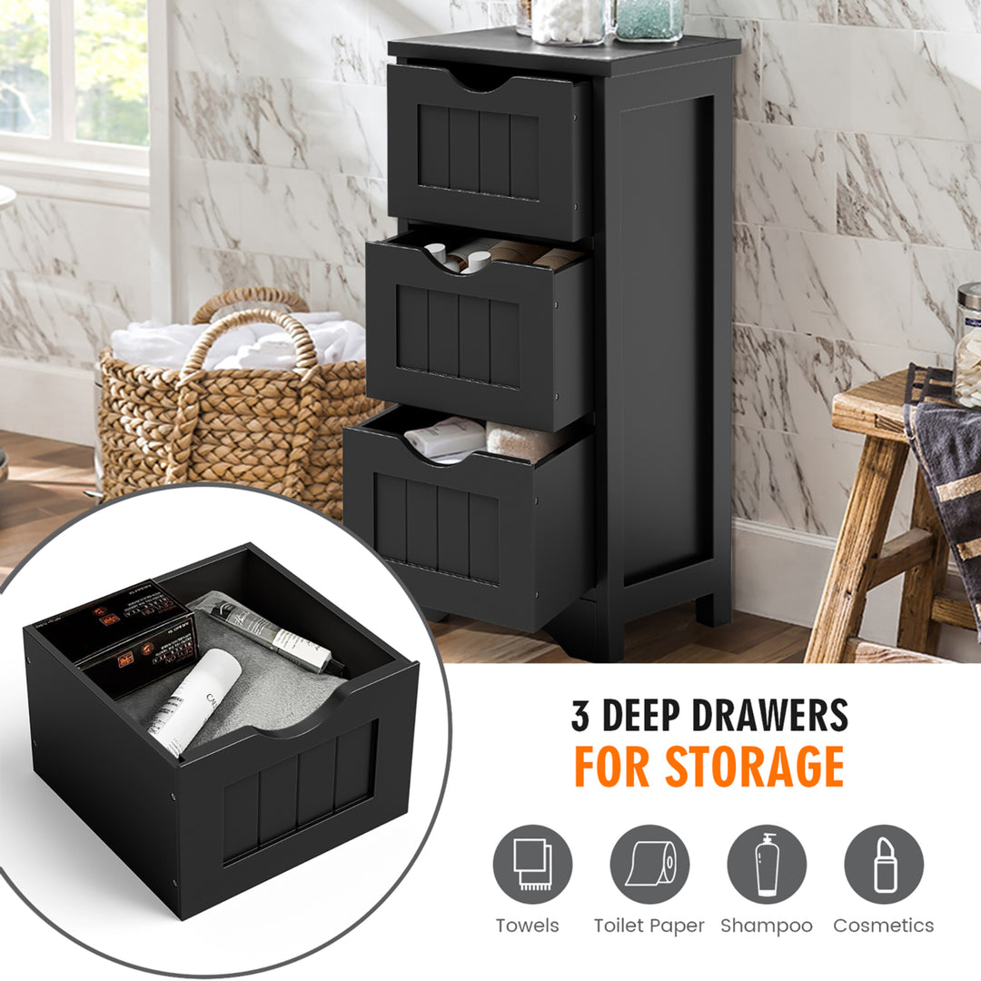 3-Drawer Bathroom Floor Cabinet Free Standing Side Storage Organizer Nightstand Black Image 6