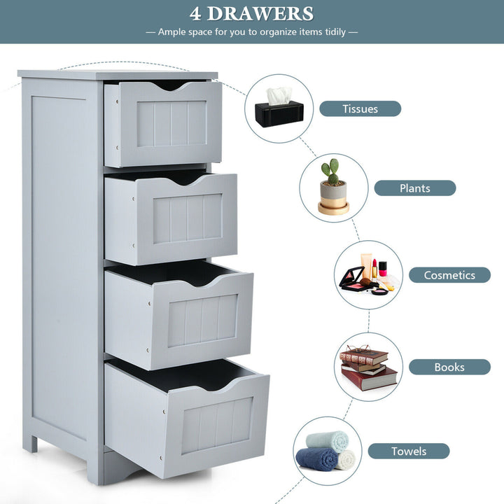 Bathroom Floor Cabinet Free Standing Storage Side Organizer W/4 Drawers Grey Image 5