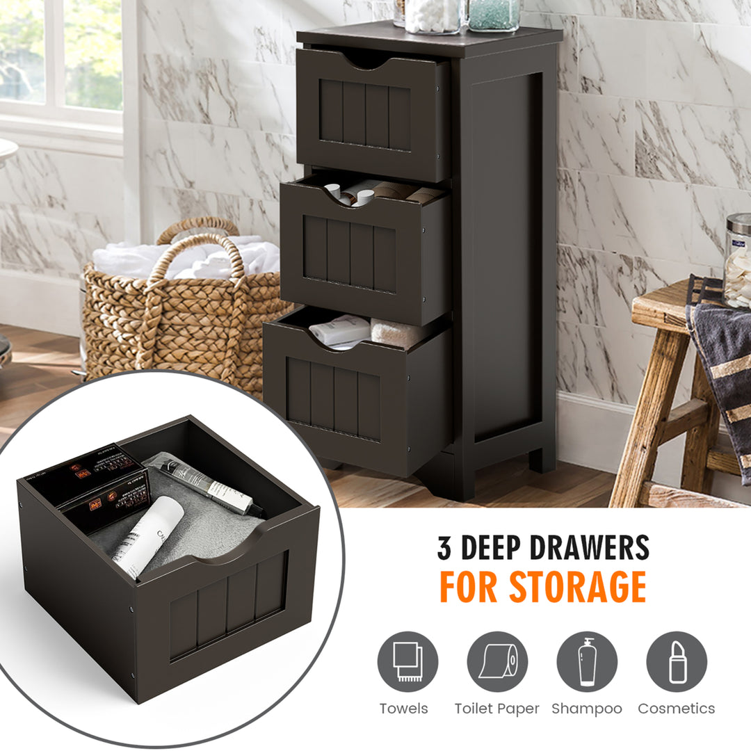 3-Drawer Bathroom Floor Cabinet Free Standing Side Storage Organizer Nightstand Coffee Image 6