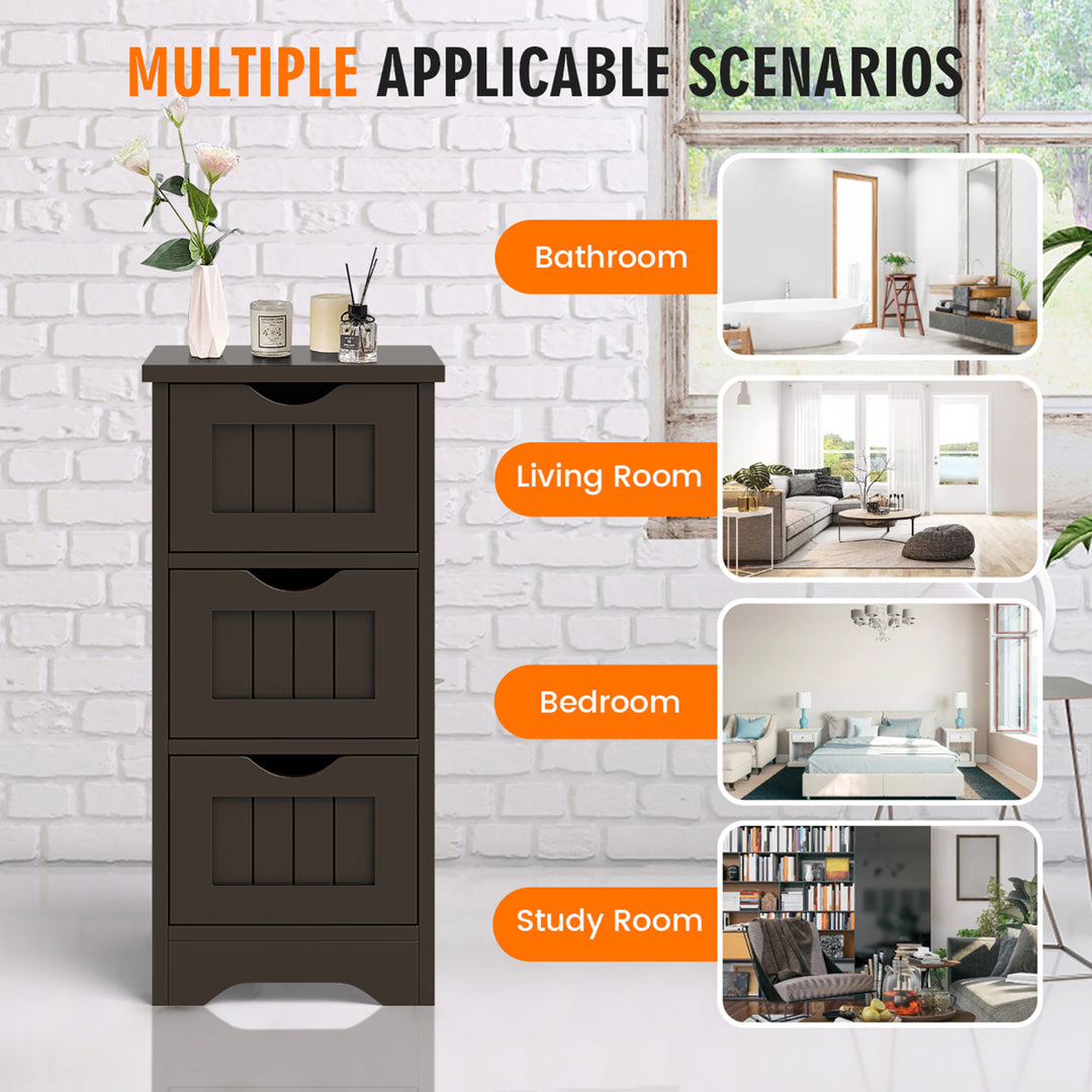 3-Drawer Bathroom Floor Cabinet Free Standing Side Storage Organizer Nightstand Coffee Image 8