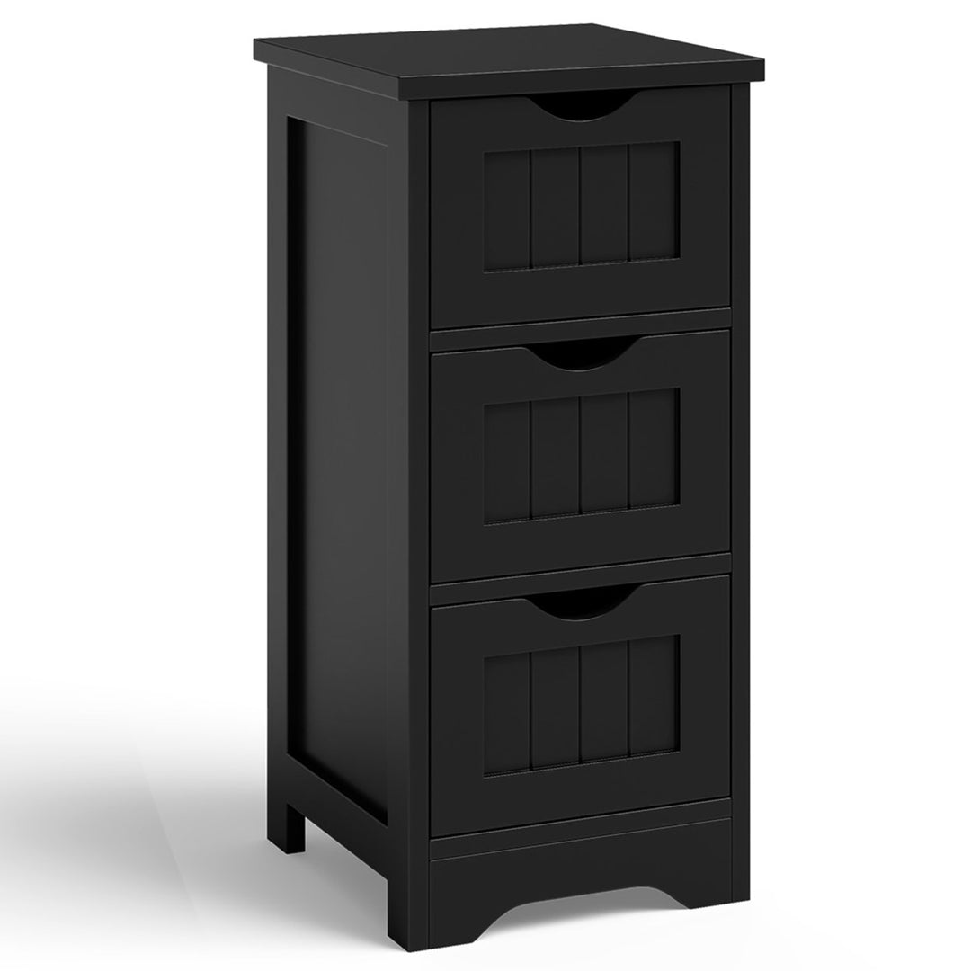 3-Drawer Bathroom Floor Cabinet Free Standing Side Storage Organizer Nightstand Black Image 10