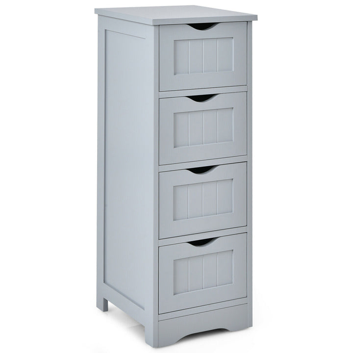 Bathroom Floor Cabinet Free Standing Storage Side Organizer W/4 Drawers Grey Image 8