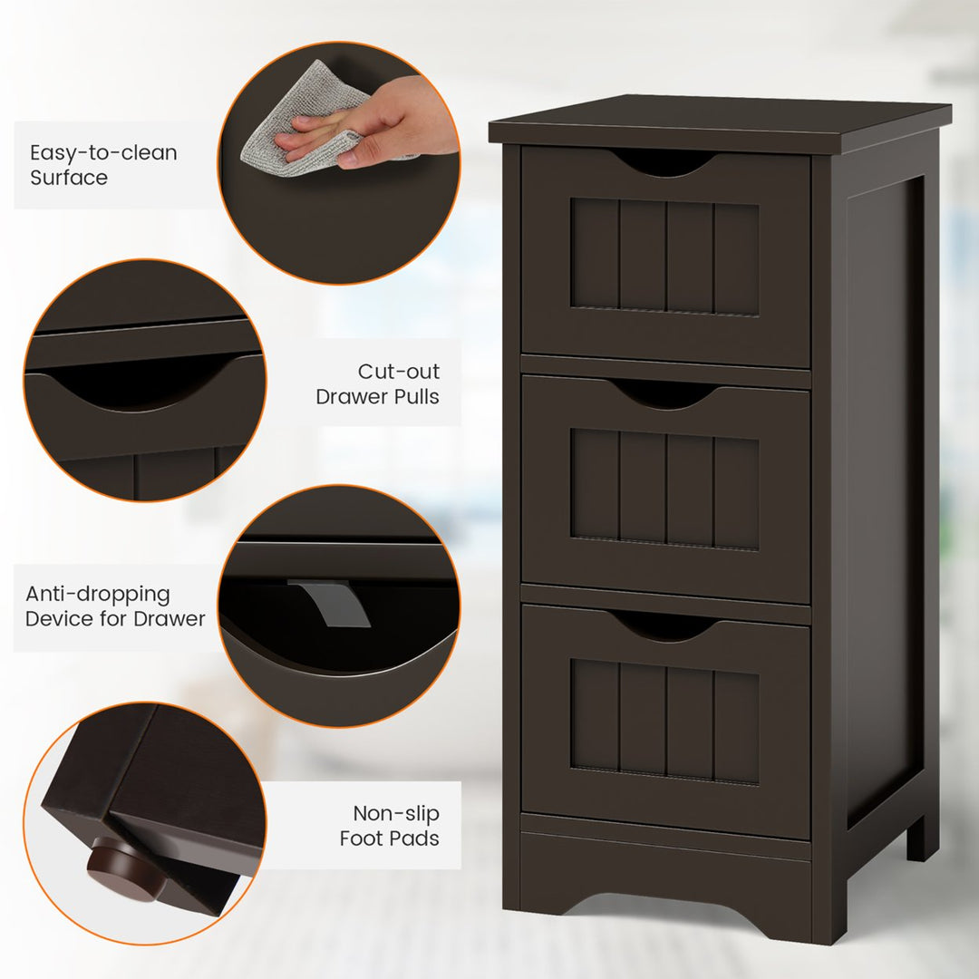 3-Drawer Bathroom Floor Cabinet Free Standing Side Storage Organizer Nightstand Coffee Image 9