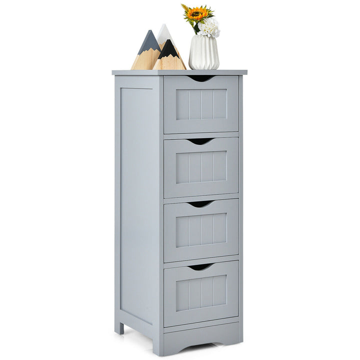 Bathroom Floor Cabinet Free Standing Storage Side Organizer W/4 Drawers Grey Image 9