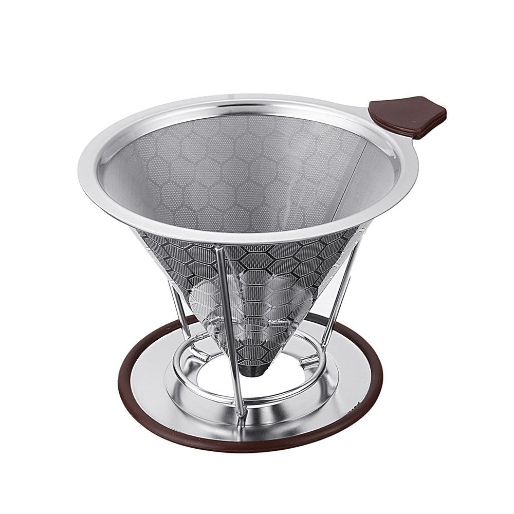 Stainless Steel Coffee Filter Double-layer Reusable Screen Funnel With Non-slip Cup Stand Image 1