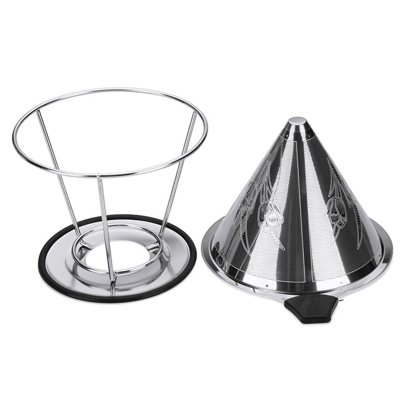 Stainless Steel Pour Over Coffee Dripper Flower Pattern Paperless Reusable Double Mesh Cone Filter Image 2