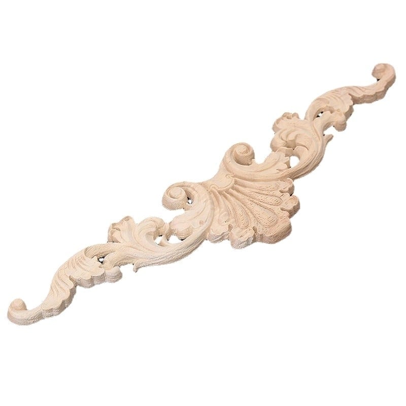 Unpainted Wood Carved Applique Frame Onlay Furniture Decoration Image 1