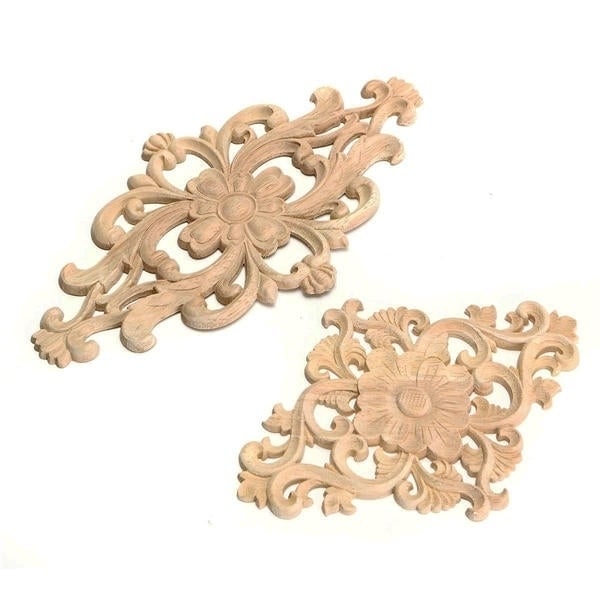 Unpainted Wood Oak Carved Onlay Applique Furniture 21x11cm,28x15cm Image 3