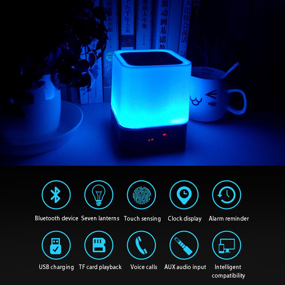 Wireless bluetooth Speaker 5 in 1 HiFi Speaker 7 Color Bedside Lamp Digital Calendar Alarm Clock Touch Control Support Image 2