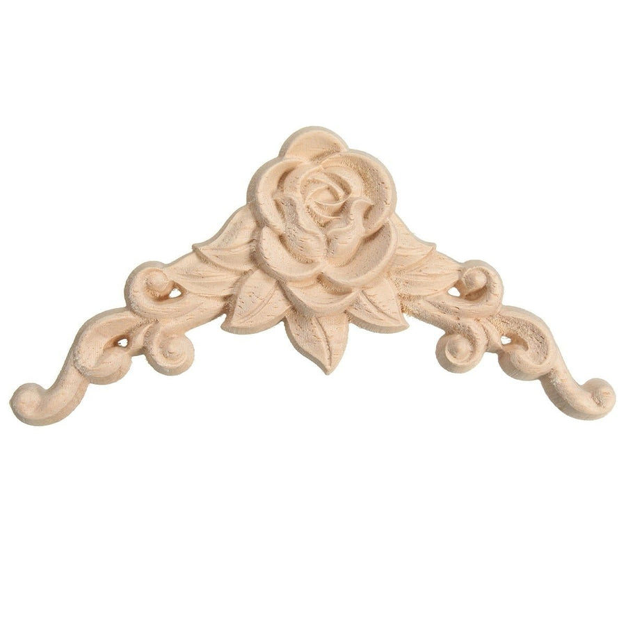 Wood Carving Applique Unpainted Flower Decal for Furniture Cabinet 8x8cm Image 1