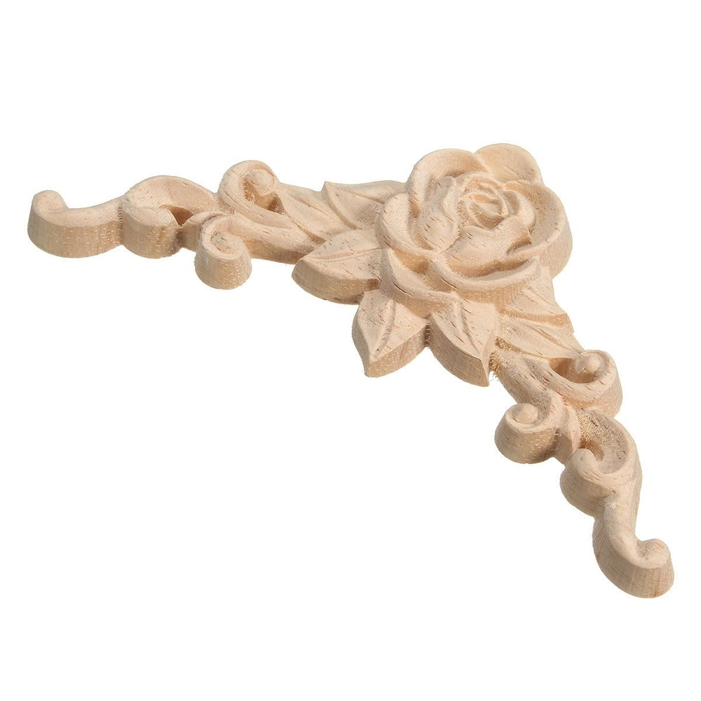 Wood Carving Applique Unpainted Flower Decal for Furniture Cabinet 8x8cm Image 2