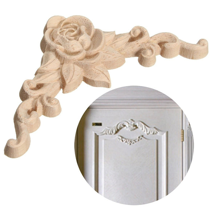 Wood Carving Applique Unpainted Flower Decal for Furniture Cabinet 8x8cm Image 6