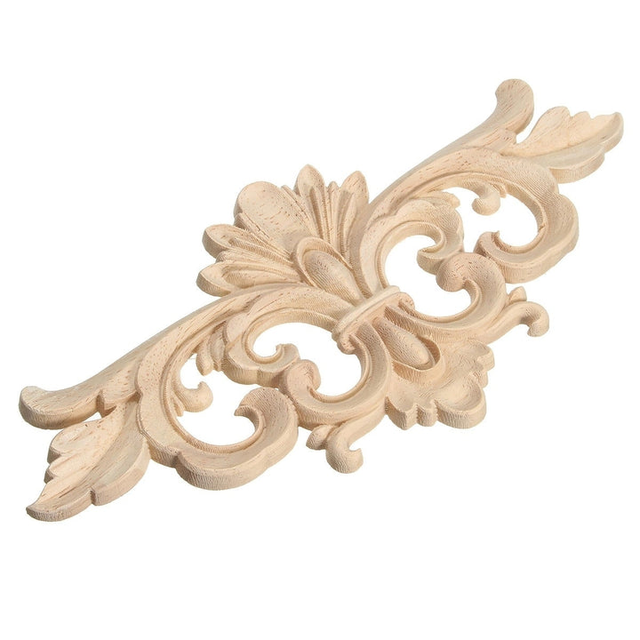 Wood Carving Applique Unpainted Flower Decal for Furniture Cabinet 22x10cm Image 1