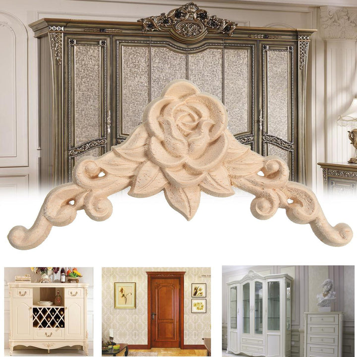 Wood Carving Applique Unpainted Flower Decal for Furniture Cabinet 8x8cm Image 8