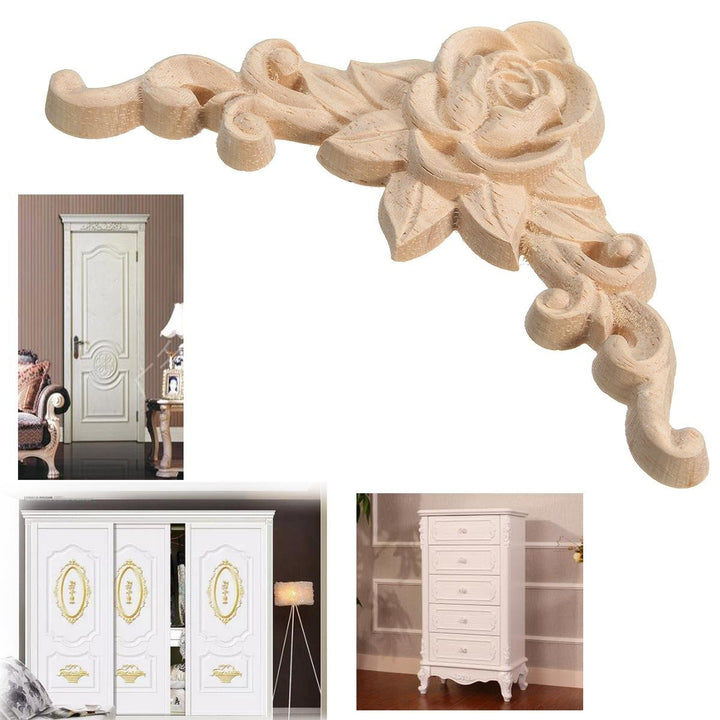 Wood Carving Applique Unpainted Flower Decal for Furniture Cabinet 8x8cm Image 9