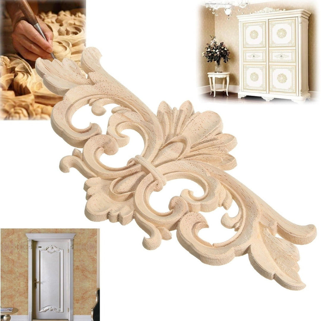 Wood Carving Applique Unpainted Flower Decal for Furniture Cabinet 22x10cm Image 9