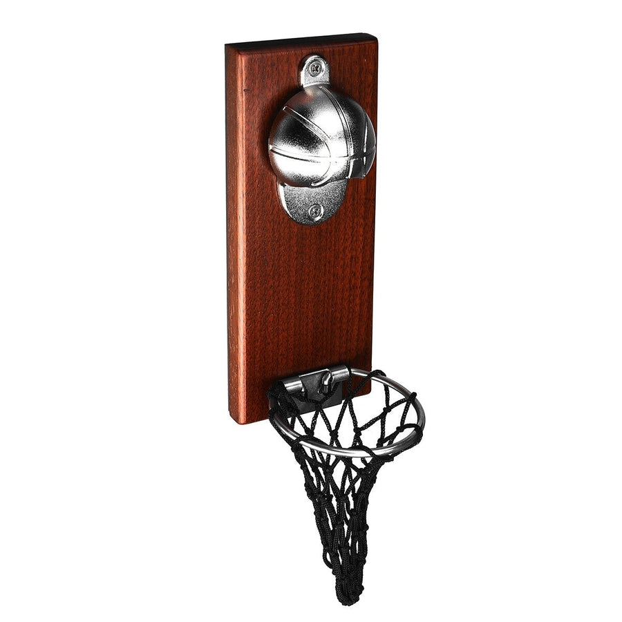 Wooden Basket Wall Mount Beers Bottle Opener Basketball Sport Refrigerator Home Gadgets Image 1