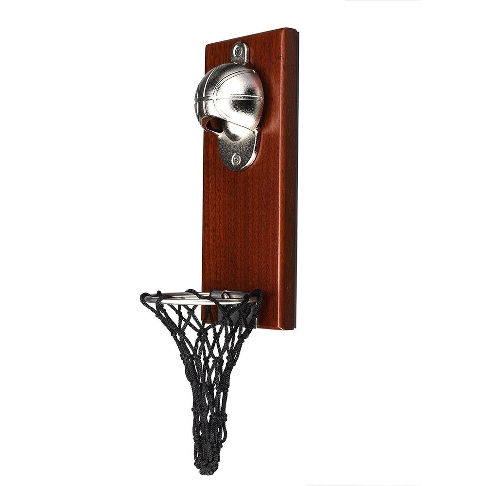 Wooden Basket Wall Mount Beers Bottle Opener Basketball Sport Refrigerator Home Gadgets Image 2