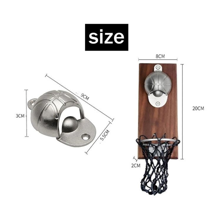 Wooden Basket Wall Mount Beers Bottle Opener Basketball Sport Refrigerator Home Gadgets Image 3