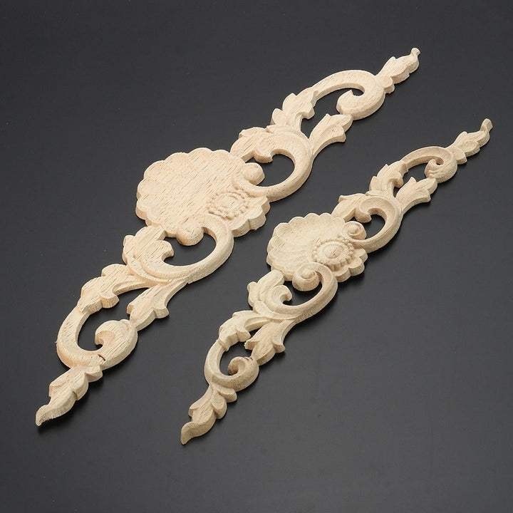 Wood Carved Long Applique Unpainted Flower Door Decoration Image 2