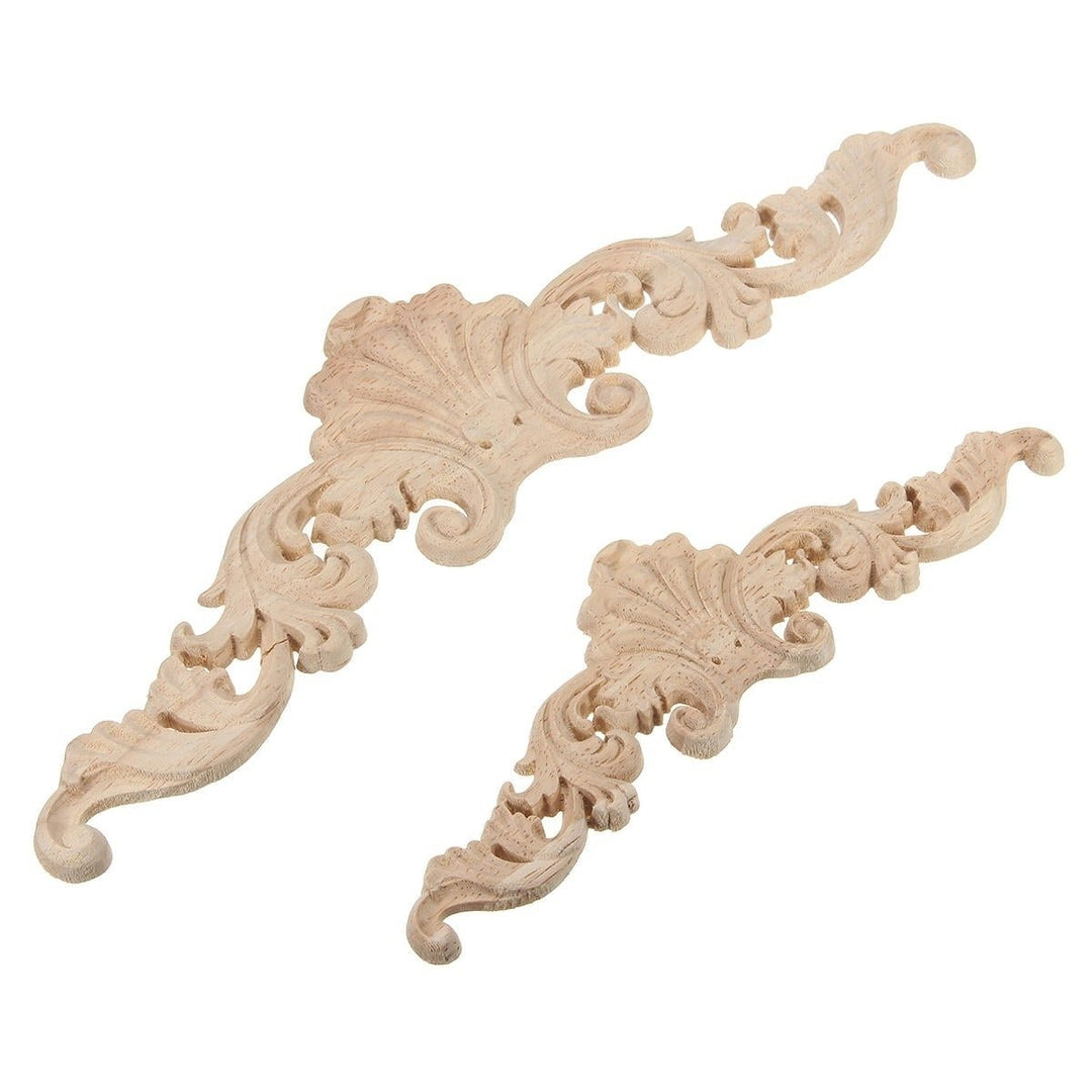 Wood Carving Applique Unpainted Flower Decal 30x8cm 20x5cm Image 1