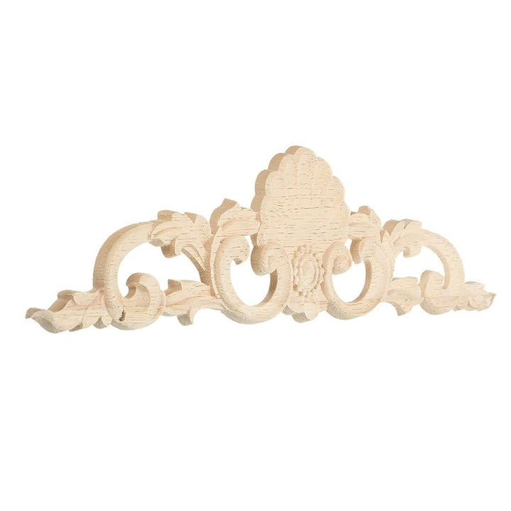 Wood Carved Long Applique Unpainted Flower Door Decoration Image 3