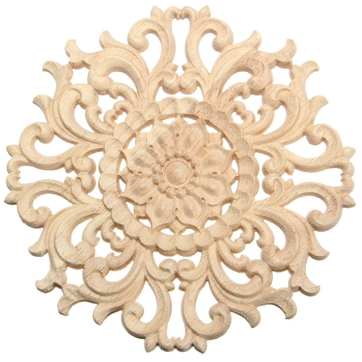 Wood Carved Onlay Applique Unpainted Flower Pattern Furniture Frame Door Decor 15cm Image 2