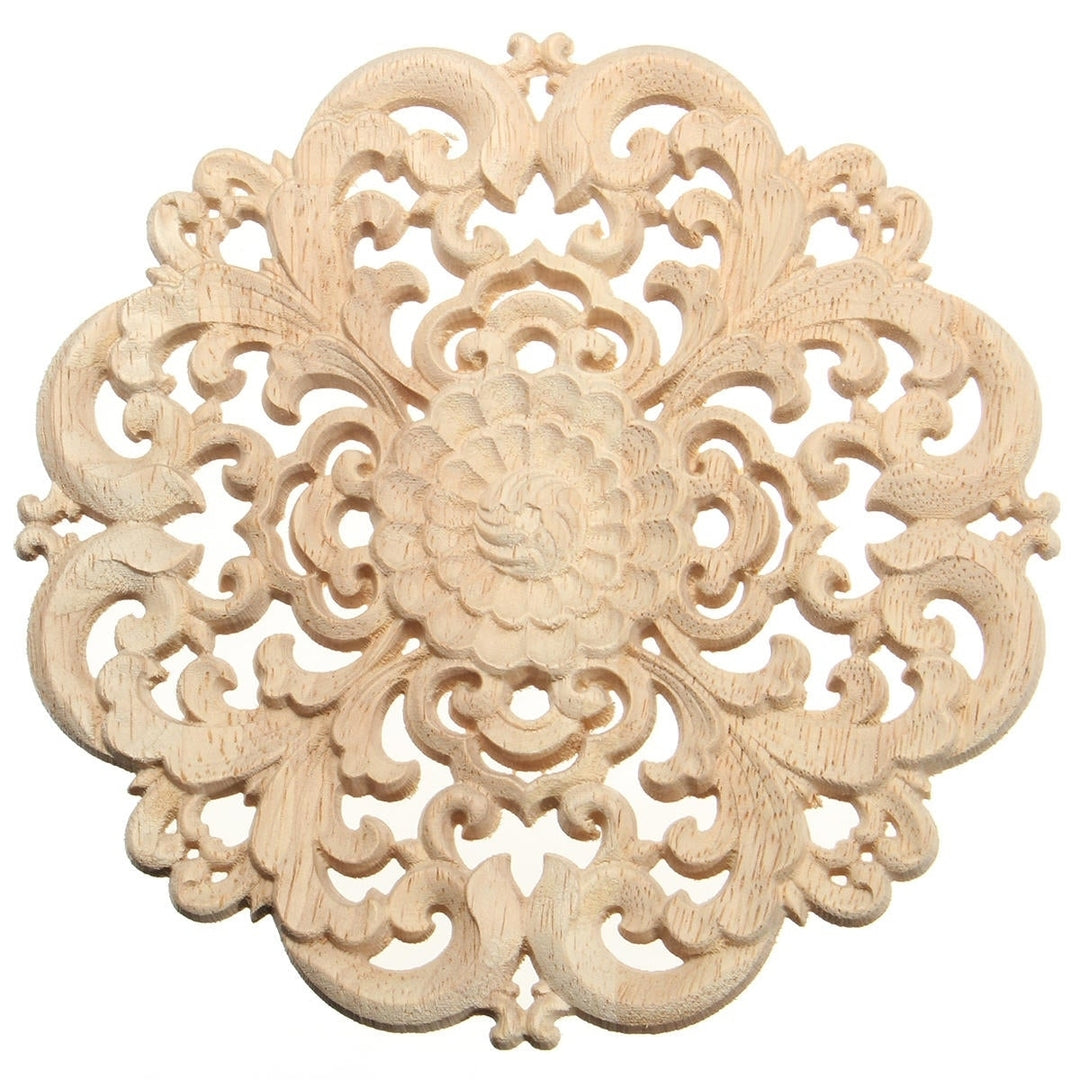 Wood Carved Onlay Applique Unpainted Flower Pattern Furniture Frame Door Decor 15cm Image 3