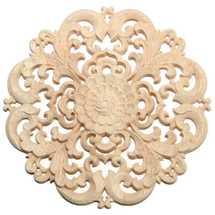 Wood Carved Onlay Applique Unpainted Flower Pattern Furniture Frame Door Decor 15cm Image 3