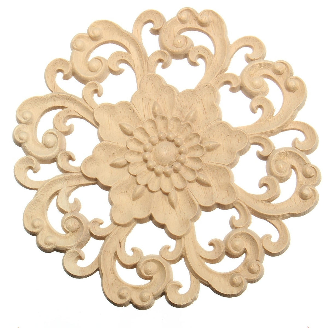 Wood Carved Onlay Applique Unpainted Flower Pattern Furniture Frame Door Decor 15cm Image 4