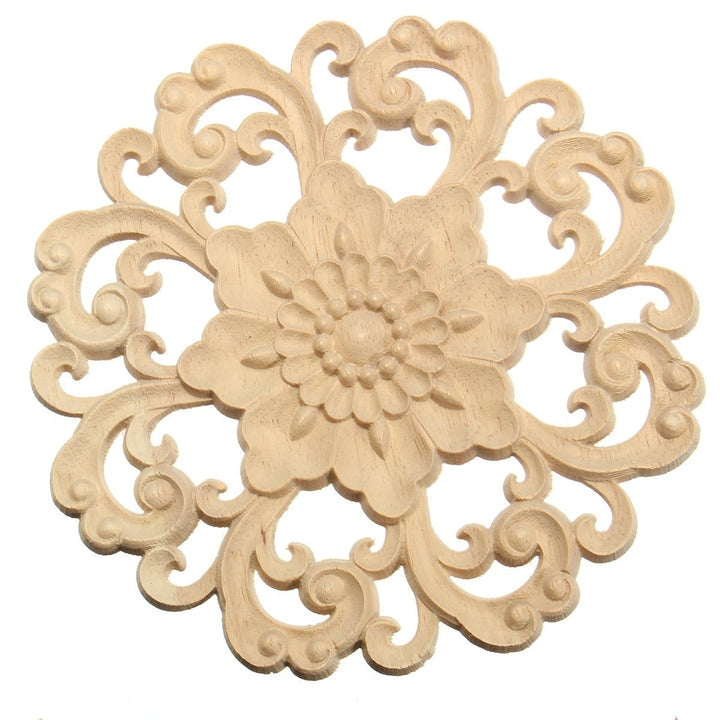 Wood Carved Onlay Applique Unpainted Flower Pattern Furniture Frame Door Decor 15cm Image 4