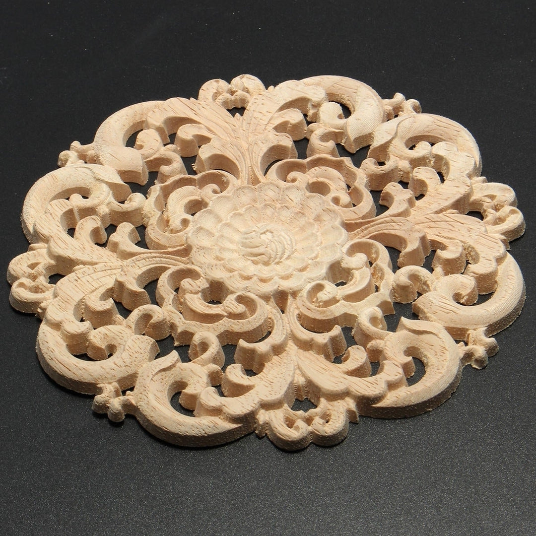 Wood Carved Onlay Applique Unpainted Flower Pattern Furniture Frame Door Decor 15cm Image 6