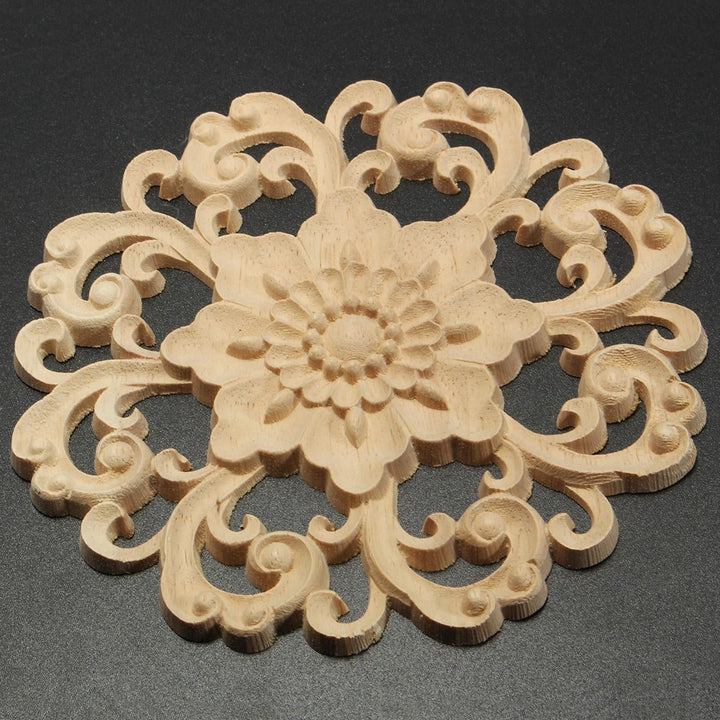 Wood Carved Onlay Applique Unpainted Flower Pattern Furniture Frame Door Decor 15cm Image 7