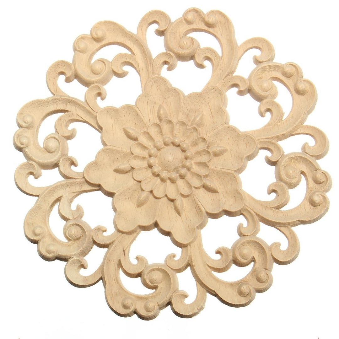 Wood Carved Onlay Applique Unpainted Flower Pattern Furniture Frame Door Decor 15cm Image 8