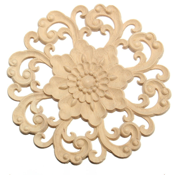 Wood Carved Onlay Applique Unpainted Flower Pattern Furniture Frame Door Decor 15cm Image 8