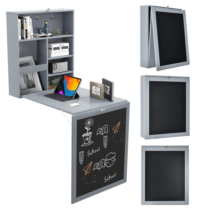 Wall Mounted Table Fold Out Convertible Desk with A Blackboard/Chalkboard Grey Image 1