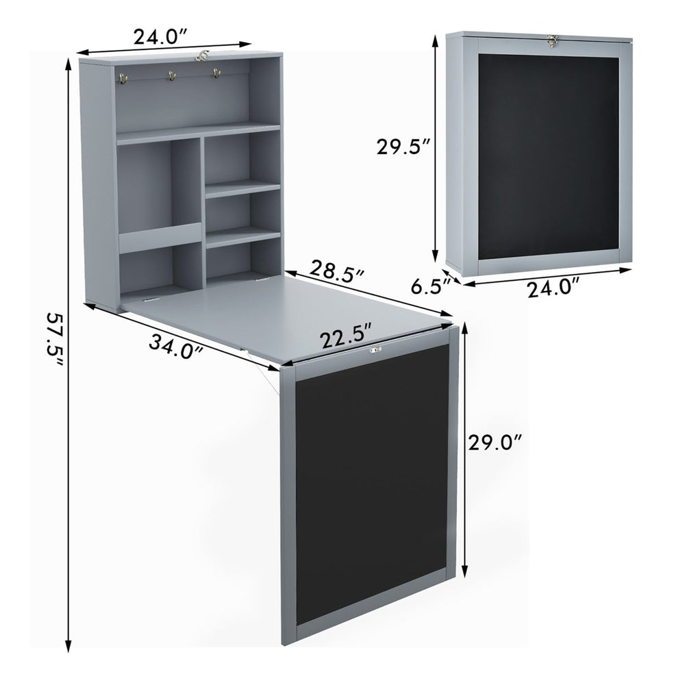 Wall Mounted Table Fold Out Convertible Desk with A Blackboard/Chalkboard Grey Image 2