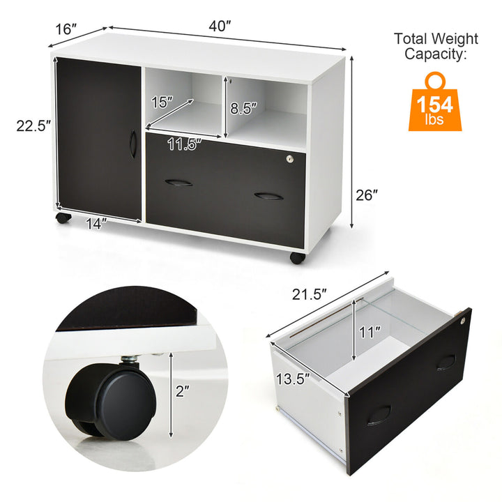 Mobile File Cabinet Lockable Lateral Filing Shelves for Letter / Legal / A4 Size Image 2