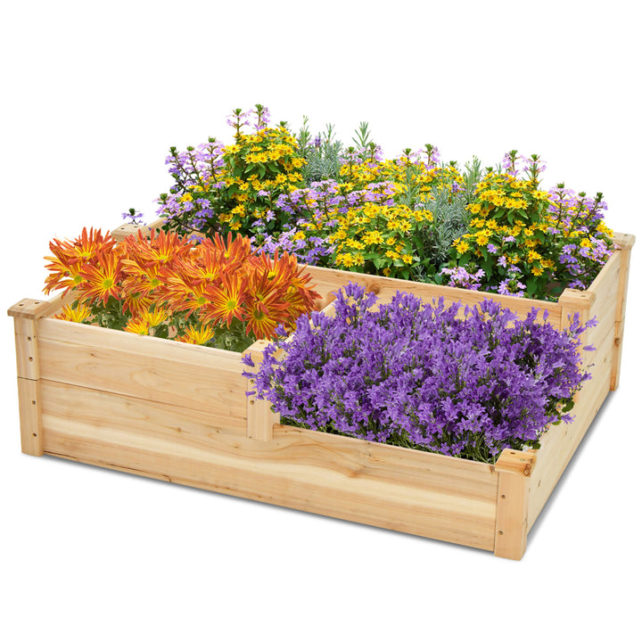 3-Tier Outdoor Raised Garden Bed Fir Wood Elevated Flower Box Backyard Image 1