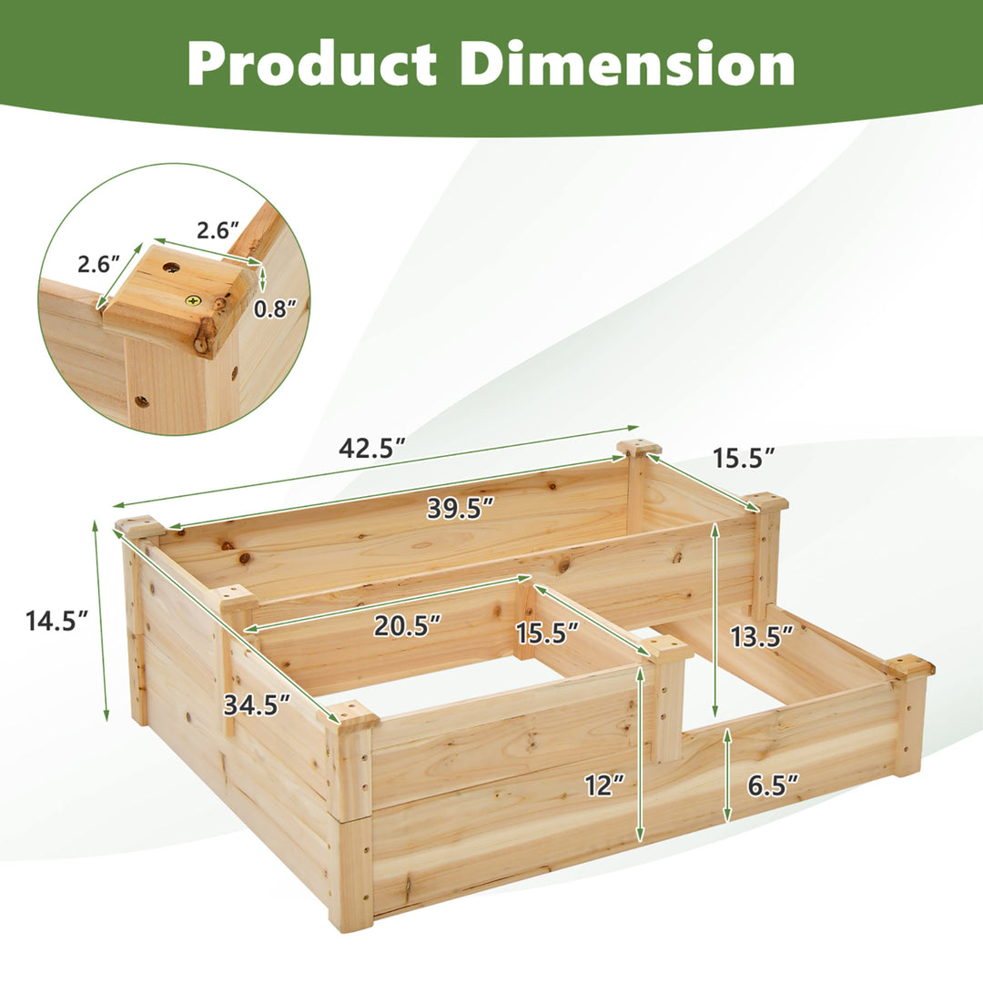 3-Tier Outdoor Raised Garden Bed Fir Wood Elevated Flower Box Backyard Image 2