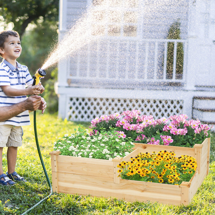 3-Tier Outdoor Raised Garden Bed Fir Wood Elevated Flower Box Backyard Image 5