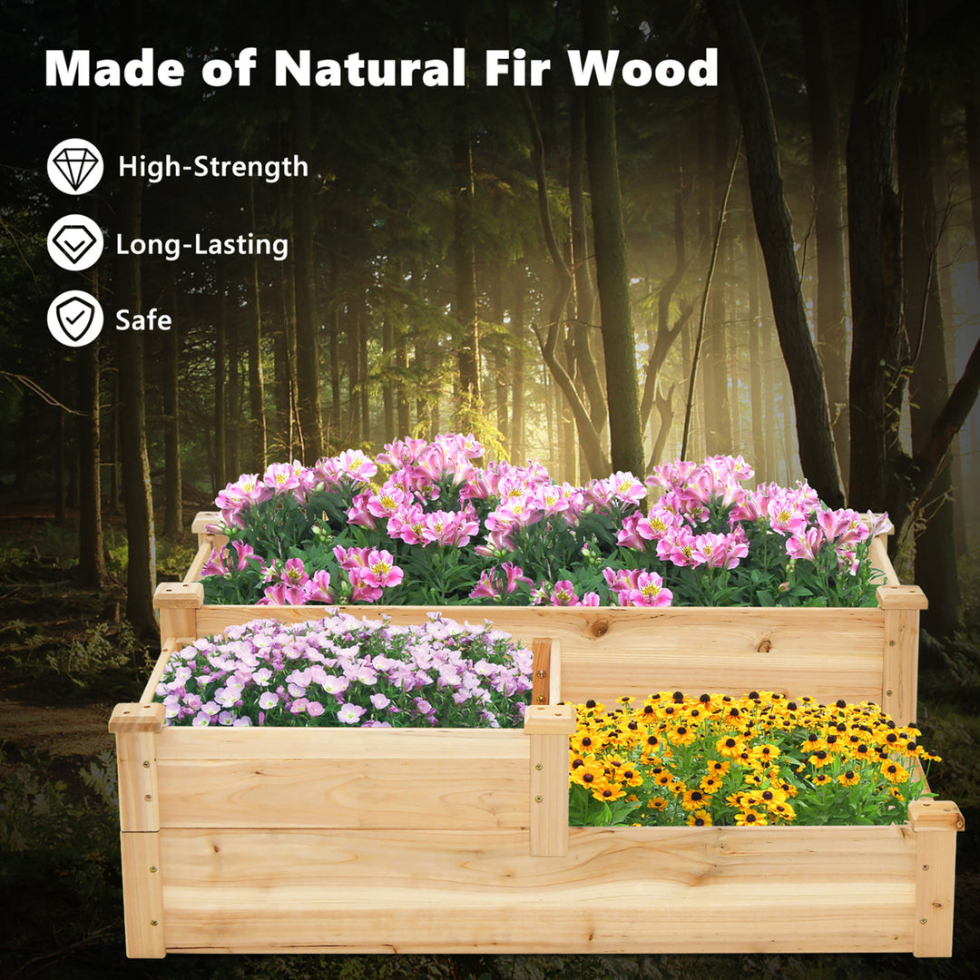 3-Tier Outdoor Raised Garden Bed Fir Wood Elevated Flower Box Backyard Image 9