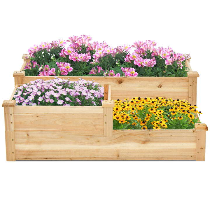 3-Tier Outdoor Raised Garden Bed Fir Wood Elevated Flower Box Backyard Image 10