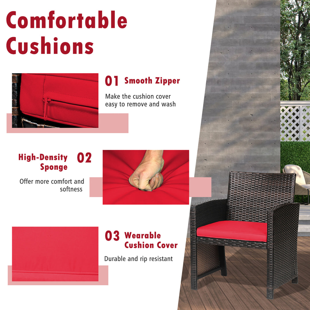 3PCS Patio PE Rattan Conversation Furniture Set Bistro Set w/ Waterproof Cover Red Image 4