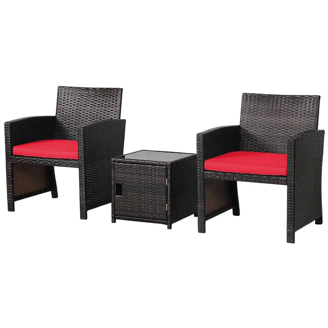 3PCS Patio PE Rattan Conversation Furniture Set Bistro Set w/ Waterproof Cover Red Image 10