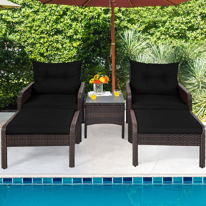 5PCS Patio Set Sectional Rattan Wicker Furniture Set w/ Black Cushion Image 4